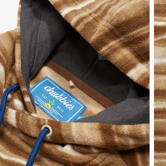 Chubbies Brown Stripes The Hipnotizer Warm Fleece Kangaroo Front Pocket Hoodie S - Picture 3 of 16